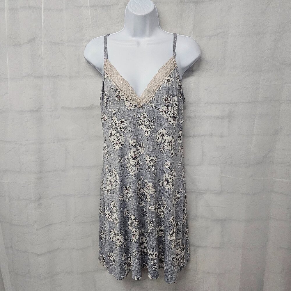 Vintage Laura Ashley Dress Babydoll Y2K Slip Lace Floral Mini Gray Fairy L - Picture 11 of 12